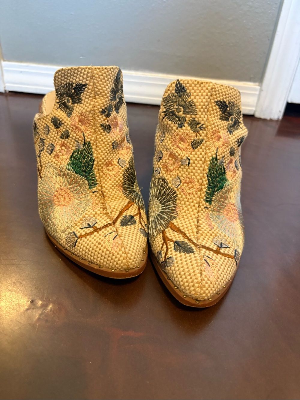 Chinese Laundry Tan Floral Embroidered Ankle Booties